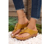 Bohemian style women's shoes, floral high heels, wedges, beach flip flops,