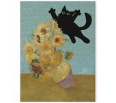 Abstract Monet Garden Landscape Canvas Painting Sunflower Flower Black Cat Poster Print Picture Living Room Aesthetic Home Decor