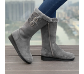 Winter Plush Snow Boots Women's Mid Calf Chunky Heel Warm Fur Cut Winter Boots