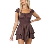 Fashion Women Sleeveless Chiffon Romper Tiered Wide Leg Summer Playsuit 2024 Elastic Smocking Square Collar Overall