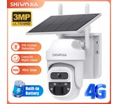 SHIWOJIA 3MP Solar Camera 4G SIM Outdoor 360° Wireless WIFI Solar Battery Powered PTZ Security Cameras PIR Night Vision Video