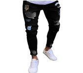 Tattered pipe pants embroidered with men's jeans