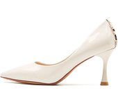 Zapatos de mujer, hebilla de tacón, metal, espejo, punta puntiaguda, charol, tacones altos, zapatos sencillos, boca baja, PU
