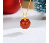 18K Gold Natural Red Agate Apple Necklace 100% Au750 Pure Original Gold Jewelry Natural Stone Pendant With Certificate