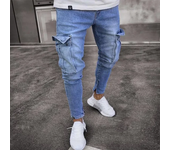 Pantalones vaqueros elásticos para hombre, pantalones ajustados con cremallera rasgada hasta la rodilla, pantalones vaqueros con bolsillos laterales de cintura alta
