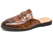 Medio Arrastre Zapatos De Cuero Hombres 2025 Verano Nuevo Estilo Británico Ajuste Medio Sin Talón Mocasín Señaló Zapatos De Cuero Hombres