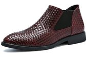 Botas de cuero tejidas a mano para hombre, botas Chelsea para hombre