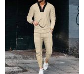 Waffle Long Sleeve Spliced Standing Collar Set Fashion Half Zipper Casual Men's Sportswear