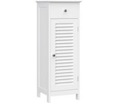 Armario de Baño, Armario de Baño Estrecho, Armario de Almacenaje, Armario Pequeño, con Cajón, Puerta de Persiana, para Baño, Salón, Dormitorio, 30 x 32 x 87 cm, Blanco BBC43WT