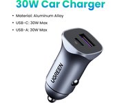 UGREEN USB Type C Car Charger Quick Charge 4.0 3.0 Fast Charging for iPhone 16 15 14 13 Xiaomi