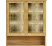 unho Armario de Baño de Pared de Bambú: Mueble para Inodoro Colgante de Madera con Estante de Altura Regulable - 59x20,5x66,5cm