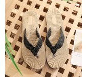 Summer new imitation hemp rope travel hemp sole women's sandals wear flip flops women's beach flat flip flops