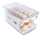2 in 1 Egg Holder for Refrigerator , Clear Rolling Egg Dispenser for Refrigerator 24 Egg Storage Container Tray