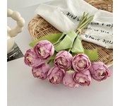 9pcs 9 Heads Artificial Tulip Bouquet Real Touch Realistic Silk Tulip Flower Handmade Burnt Edge Fake Flowers