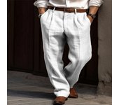 Men's linen straight leg solid color pants