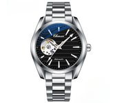 Reloj mecánico hueco automático para hombres de negocios reloj mecánico de moda con cinturón de acero