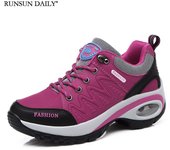 Zapatillas deportivas con cámara de aire para mujer, zapatos atléticos para caminar, transpirables, con cordones, de plataforma alta, informales