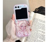 Korean Cute Flower Tulip Cat Girl Wave Transparent Case with Bracelet for Samsung Galaxy Z Flip5 Z Flip 5 Zflip 5 Flip5 Cover