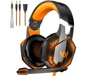 Auriculares para juegos con graves envolventes, micrófono con cancelación de ruido, luces LED y orejeras suaves con memoria para PS5, PS4, Xbox One, portátil, PC