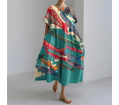 Vestido largo bohemio con estampado de peces a la moda para mujer, vestido de verano de corte ancho de talla grande, cuello redondo y elegante vestido de verano