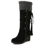 Botas Con Borlas Y Cordones En La Espalda Esmerilada Para Mujer Botas De Nieve Con Tacón De Cuña Y Manga