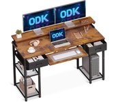 Ordenador, Escritorio con 2 Cajones y Bandeja para Teclado, Escritorio de Oficina con Soporte para Monitor, Mesa de Escritorio con Estante Reversible para Oficina (Blanco)