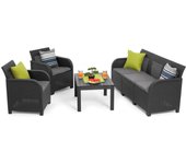 Conjunto de Jardín Sanremo con Dos sillones y sofá de 3 plazas con Mesa Auxiliar, Resina imitación ratán Trenzado