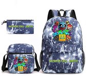 Geometry Dash Game Geometry Dash Three-Piece Schoolbag For Boys And Girls Campus Pencil Bag Canvas Bag Lightning Blue ~3