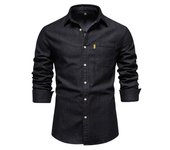 Camisa vaquera sin hierro para hombre, camisa informal de manga larga de color sólido sin hierro, nuevo estilo a la moda, 2025