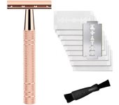 Reusable Double Edge Safety Women, Single Blade Razors Men, with 10 pcs Blades, Metal DE Razor for shave