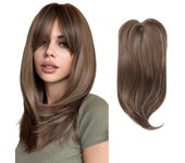 Straight Layered Hair Topper with Bangs Clip in Hair Extensions Synthetic Hair Toppers 20 Inch Ombre Natural Topper Hairpieces