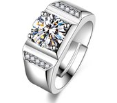 S925 authentic sterling silver simple four-claw zircon opening adjustable ring male domineering light luxury retro wedding fashion party music festival trend