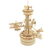 Robotime Rokr 3D Wooden Puzzles for Adults DIY Musical Box Model to Build Self-Assembly Building Kit Airplane- Control Tower