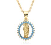 European and American fashionable beauty all day star micro inlaid colorful zircon Virgin Mary hollow necklace