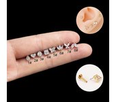 2Pcs F136 Titanium Gold Color 16G Crown Star Flower CZ Tragus Cartilage Ear Stud Piercing Crystal Daith Earring