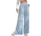 Pantalones de mujer, pantalones de cintura alta de otoño e invierno, pantalones con dobladillo con abertura de color liso