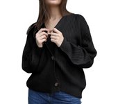 Fall 2024 New in Solid V Neck Cardigan Loose Casual Short Outerwear Woman Fashion Chic Knitted Sweater Wear to Work