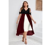 Spring Summer New Plus Size Women's V-neck Patchwork Fake Two-piece Irregular Mid-sleeve Dress