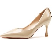 Zapatos de mujer, hebilla de tacón, metal, espejo, punta puntiaguda, charol, tacones altos, zapatos sencillos, boca baja, PU