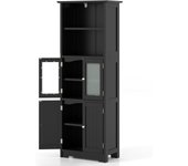 Armario Alto, Armario Independiente de Suelo con 4 Puertas, Gabinete con Estantes Ajustables, Mueble Organizador con 2 Puertas de Vidrio Templado para Baño, Cocina, Salón (Blanco)