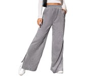 Pantalones de mujer, pantalones de cintura alta de otoño e invierno, pantalones con dobladillo con abertura de color liso