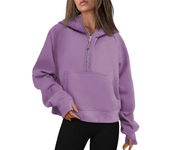 Women's half hooded  zip sweatt, thumb hole, ar lining clothing