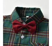 2022 New Children's Checkered Shirt, Long sleeved, Long pants, Backband, Necktie, Boys' Autumn Set Baby Set