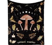 Mushroom Blanket, Hippie Fleece Butterfly Moon Plants Nature Themed Decor Patterned Throw Blanket for Adult, Lightweight Starry Night Magical Celestial Printed Blanket for Sofa Bed