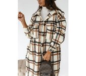 Long loose checkered jacket for women, shirt with flap, , new
