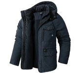 Winter men's warm jacket, fashionable men's thick warm tactical hooded jacket, men's outdoor multi pocket trench coat jacket