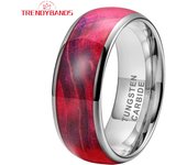 8mm Multicolor Tungsten Ring for Men Women Wedding Band Colorful Dyed Elder Wood Inlay Domed Polished Shiny Comfort Fit