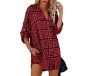 Women's shirt, long sleeved V-neck top, checkered print
