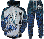 Chándal con estampado 3D de lobo para hombre, Conjunto de sudadera con capucha y pantalones de chándal, ropa de calle de gran ta