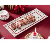 Delight bandeja para el roscón de reyes, plato de servicio rectangular de porcelana Premium, apta para microondas, multicolor/rojo/blanco, 39 x 16 cm